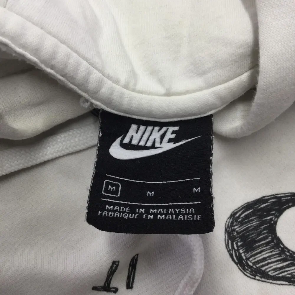 Nike Hoodie Mens Medium White Just Do It Allover Graphic Pullover Sweatshirt